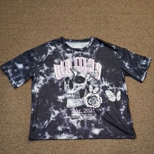 Shein Women Tour 2021 Graphic Print Skull Tie Dye Tee Shirt Sz Small